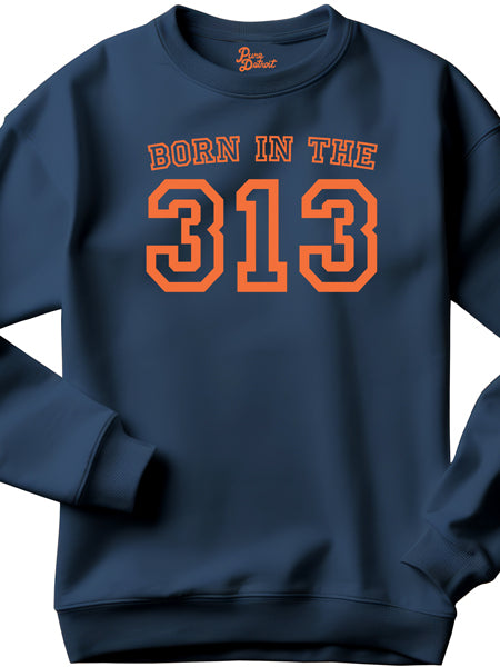 Born in the 313 Premium Sweatshirt - Orange / Navy Clothing   