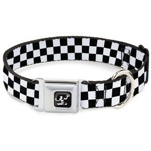 Spirit of Detroit Seatbelt Buckle Dog Collar - Checker Black / White Seatbelt Buckle Collars