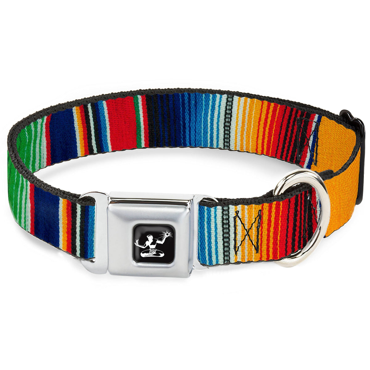 Spirit of Detroit Logo Seatbelt Buckle Collar - Vertical Multi Color Stripe Seatbelt Buckle Collars