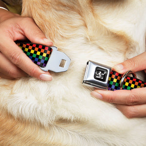 Spirit of Detroit Seatbelt Buckle Dog Collar - Checker Black / Rainbow Multi Color Seatbelt Buckle Collars