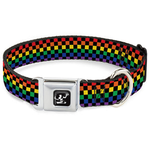 Spirit of Detroit Seatbelt Buckle Dog Collar - Checker Black / Rainbow Multi Color Seatbelt Buckle Collars