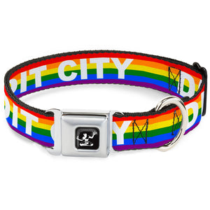 Detroit City Seatbelt Buckle Dog Collar - Pride Flag Rainbow / White Seatbelt Buckle Collars