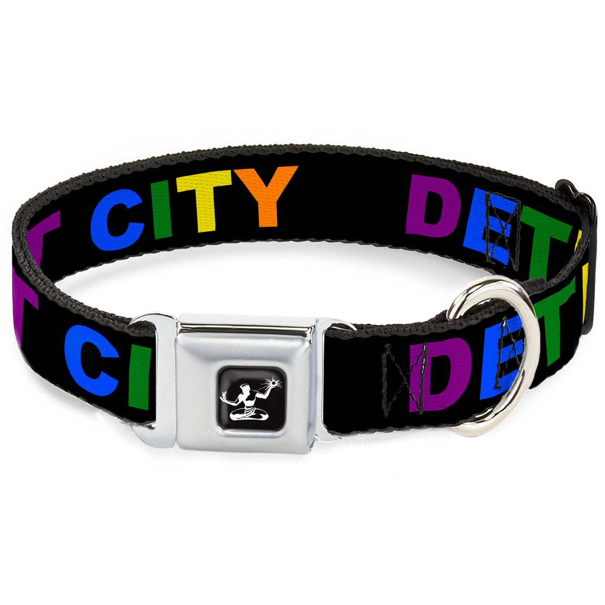 Detroit City Seatbelt Buckle Dog Collar - Black / Rainbow Seatbelt Buckle Collars