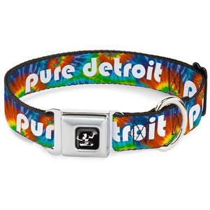 Pure Detroit Logo Seatbelt Buckle Dog Collar - Tie Dye / White Seatbelt Buckle Collars