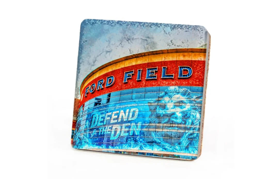 Ford Field Defend the Den Porcelain Tile Coaster