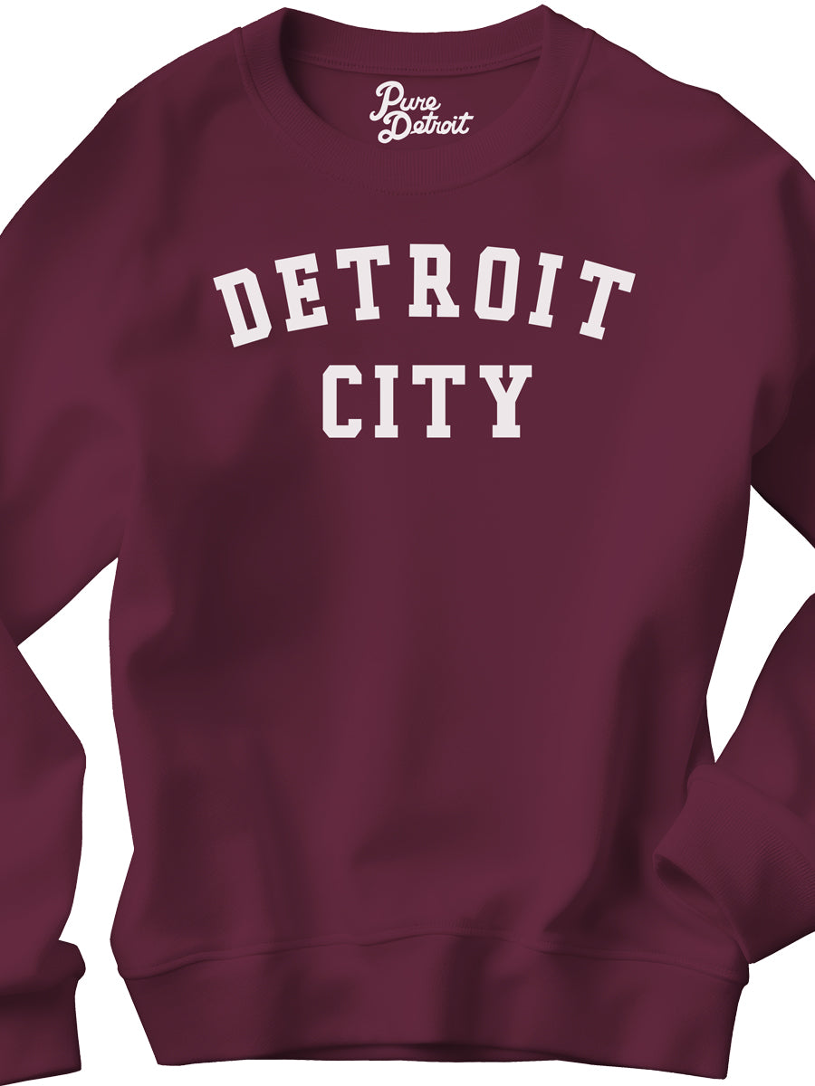Detroit City Unisex Premium Sponge Fleece Sweatshirt - White / Maroon Clothing   