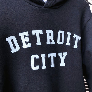 Detroit City Pullover Sponge Fleece Hooded Sweatshirt / White + Black / Unisex    