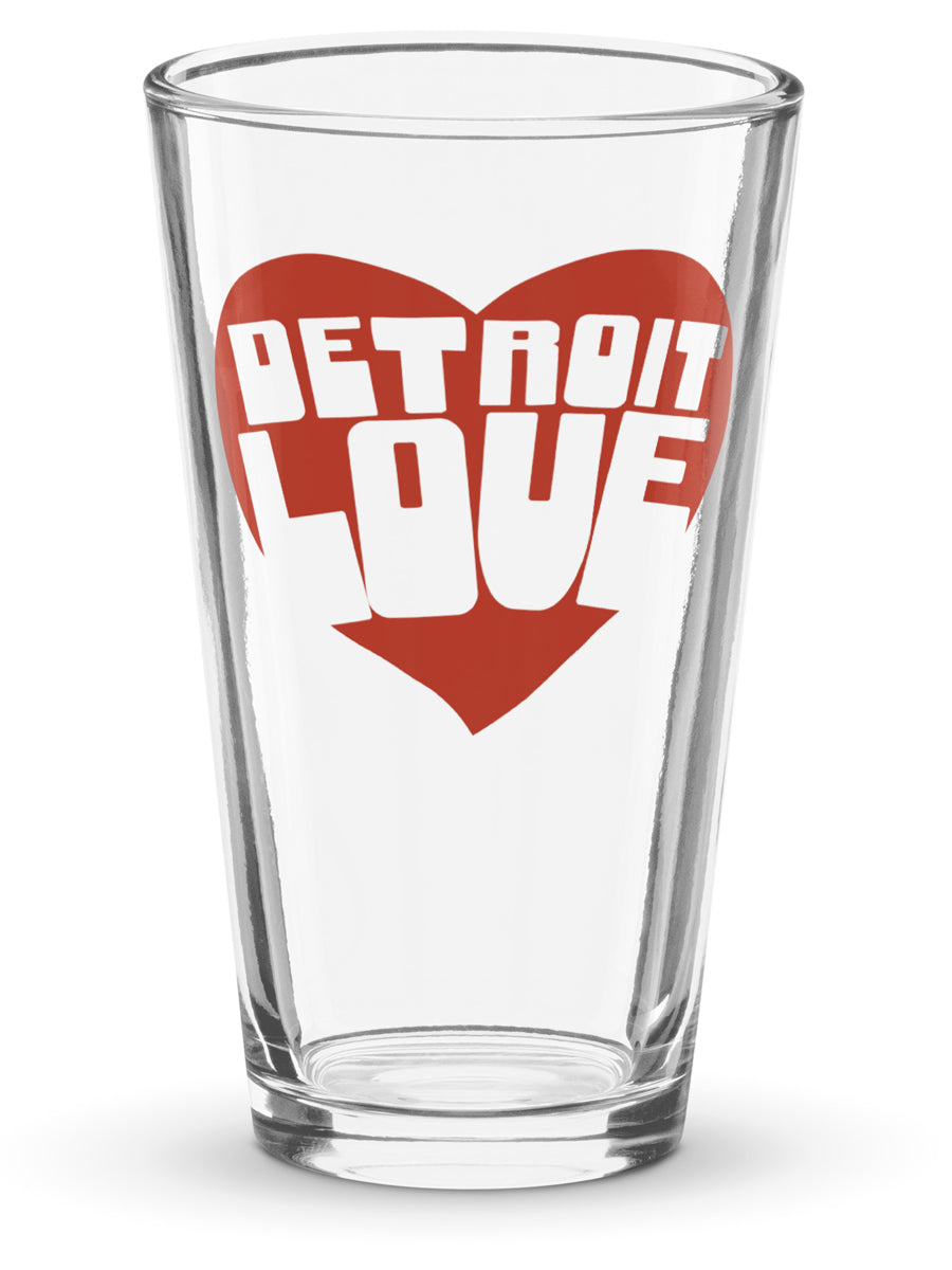 Detroit Love Pint Glass - Red 16 oz    