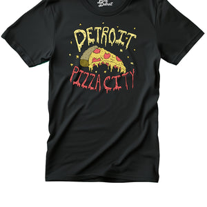 Detroit Pizza City Premium Unisex T-shirt - Round Slice - Black T-Shirt   