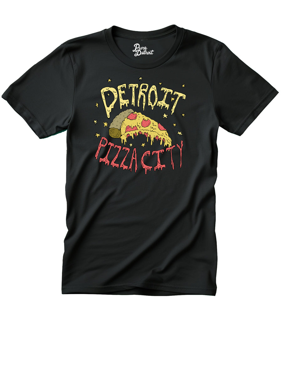 Detroit Pizza City Premium Unisex T-shirt - Round Slice - Black T-Shirt   