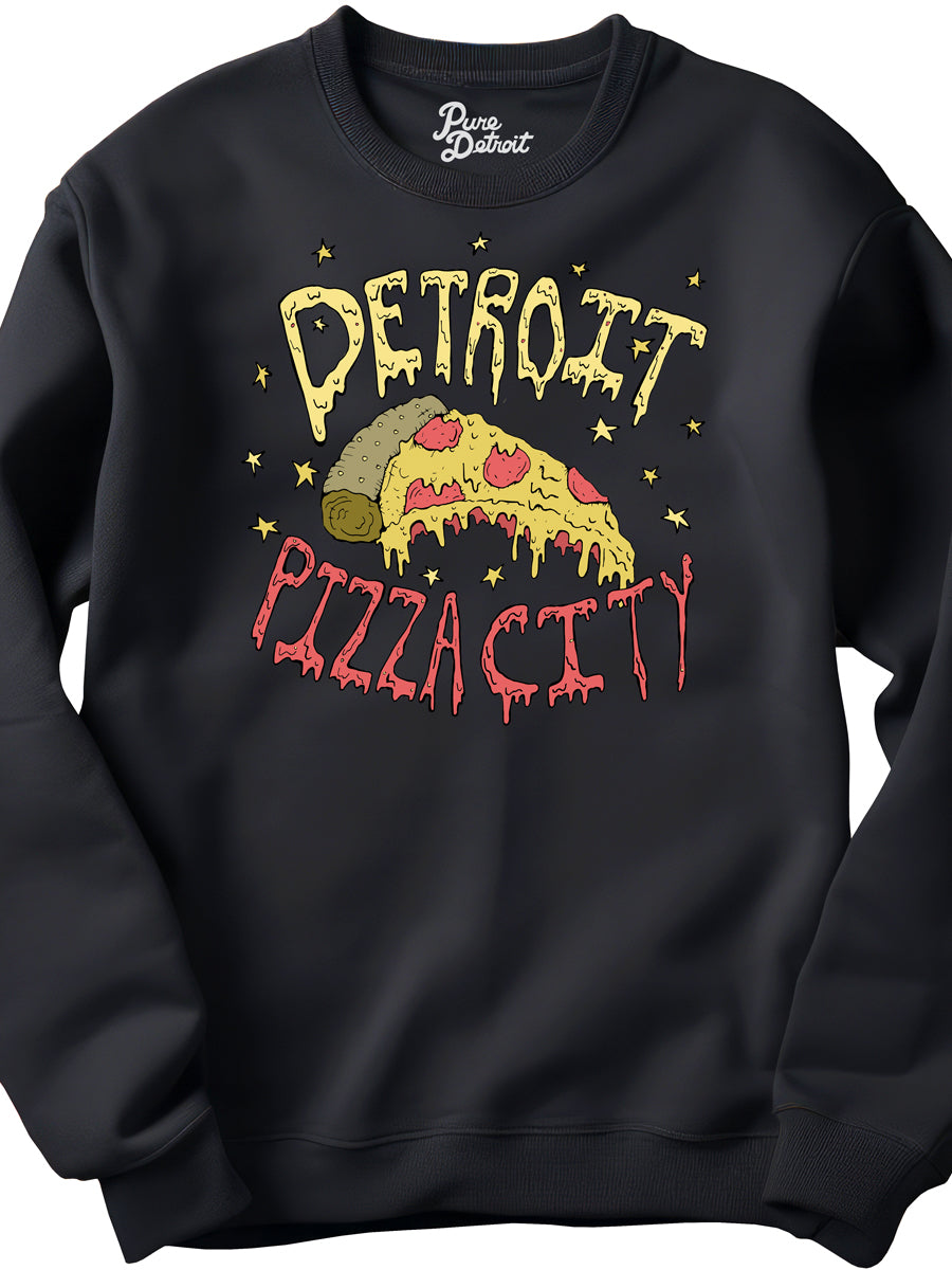 Detroit Pizza City Unisex Premium Sweatshirt - Round Slice - Black    