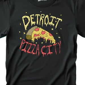 Detroit Pizza City Premium Unisex T-shirt - Round Slice - Black T-Shirt   