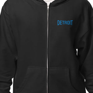 Detroit Champ Premium Unisex Fleece Zip Hoodie - Black / Blue hoodie