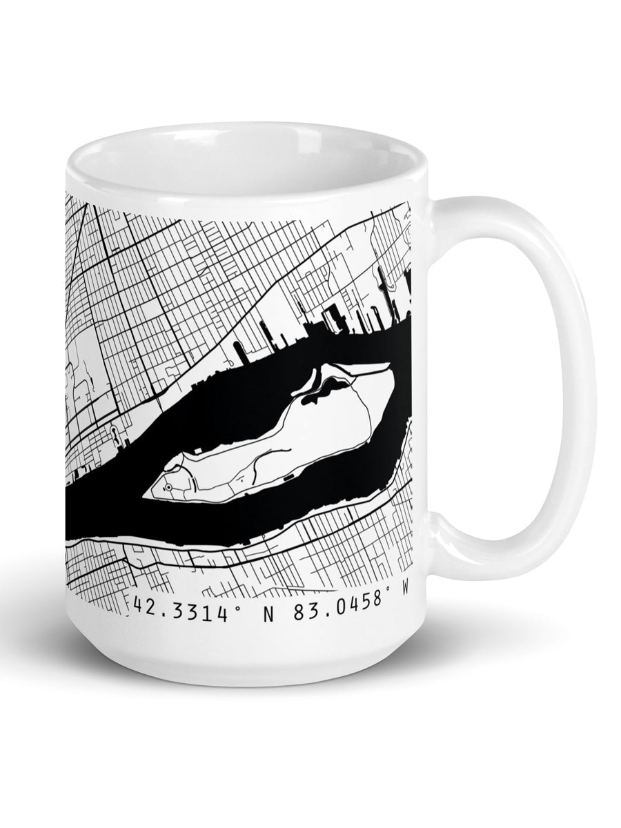 Detroit City Map Ceramic Coffee Mug 15 oz - White / Black mug