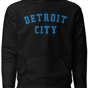 Detroit City Premium Pullover Unisex Hoodie - Black / Blue - Pure Detroit
