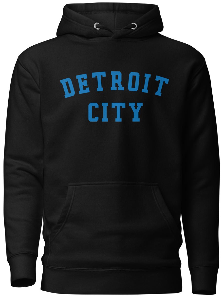 Detroit City Premium Pullover Unisex Hoodie - Black / Blue pullover hoodie