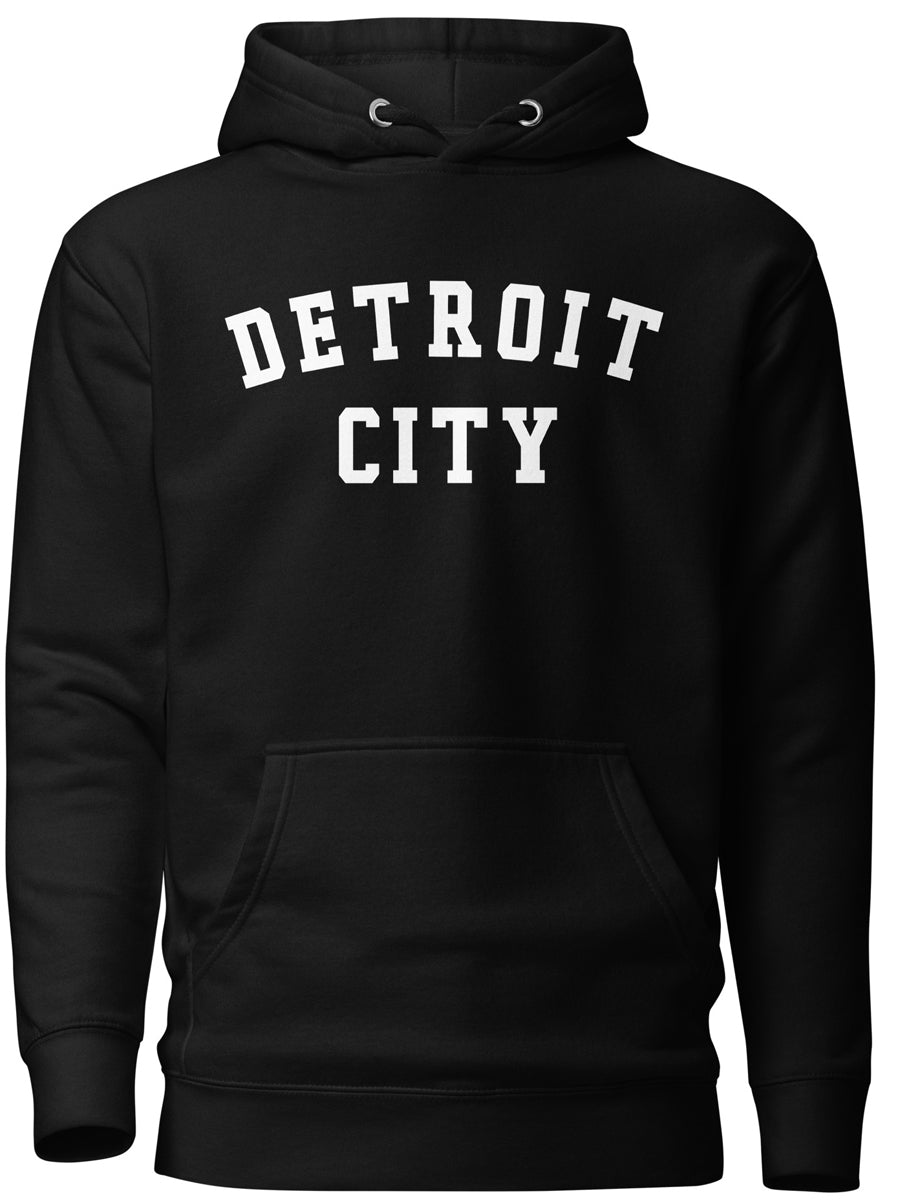 Detroit City Premium Pullover Unisex Hoodie - Black / White pullover hoodie