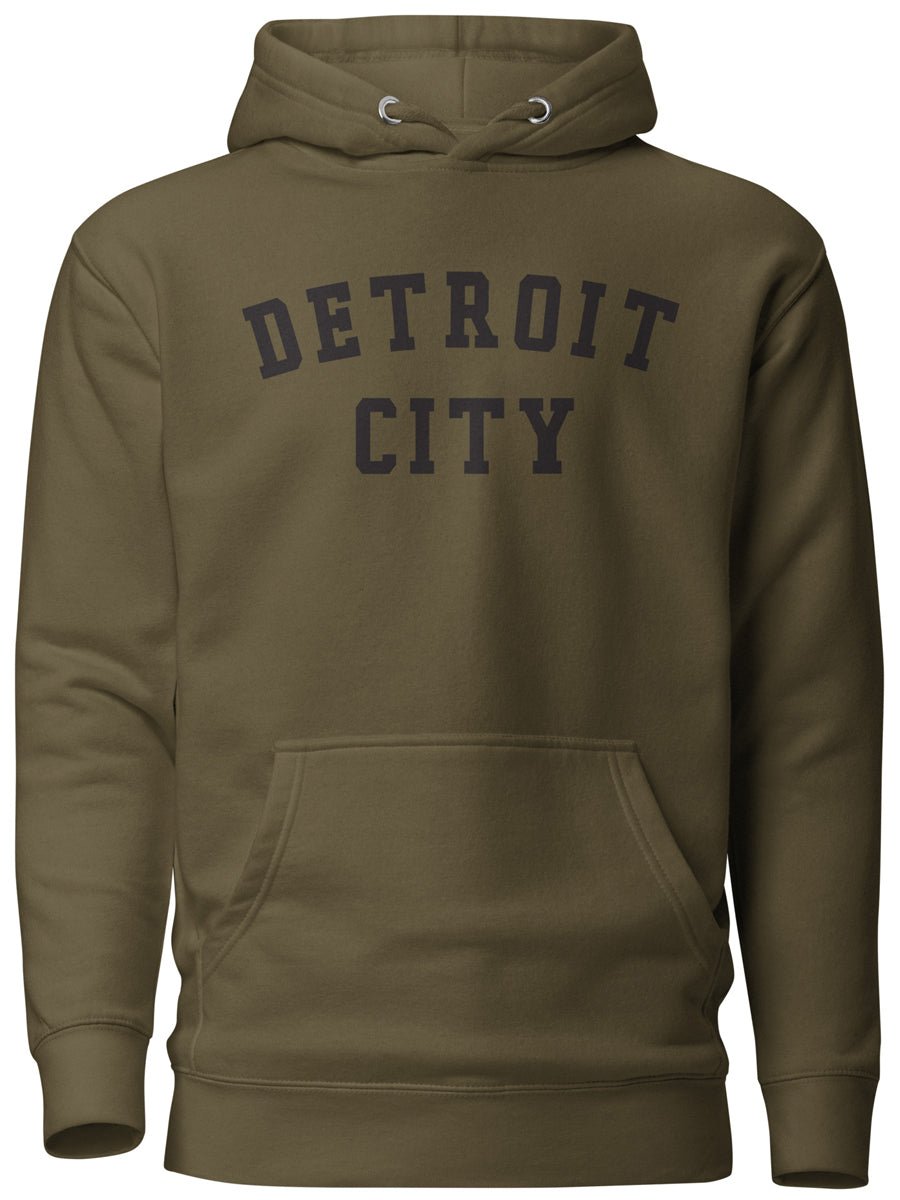 Detroit City Premium Pullover Unisex Hoodie - Military Green / Black pullover hoodie