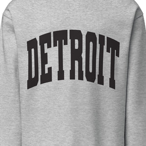 Detroit Game Day Crew Neck Sweatshirt in athletic gray with Detroit printed large across the front in black. By Pure Detroit.