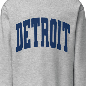 Detroit Game Day Crew Neck Sweatshirt in athletic gray with Detroit printed large across the front. By Pure Detroit.