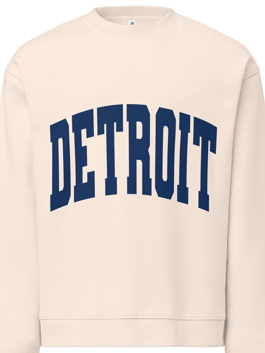 Detroit Game Day Unisex Relax Crew Neck Sweatshirt - Oatmeal / Navy - Pure Detroit