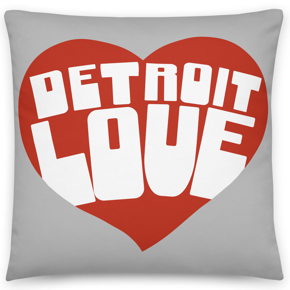 Detroit Love Throw Pillow - 18" X 18" - Gray / Red/ White