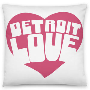 Detroit Love Throw Pillow - 18" X 18" - White / Hot Pink