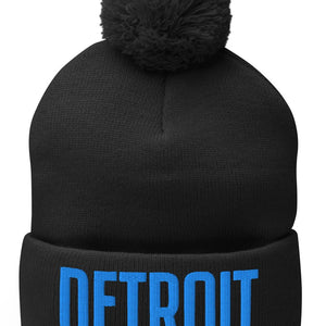 Detroit Embroidered Pom - Pom Beanie - Black / Blue - Pure Detroit