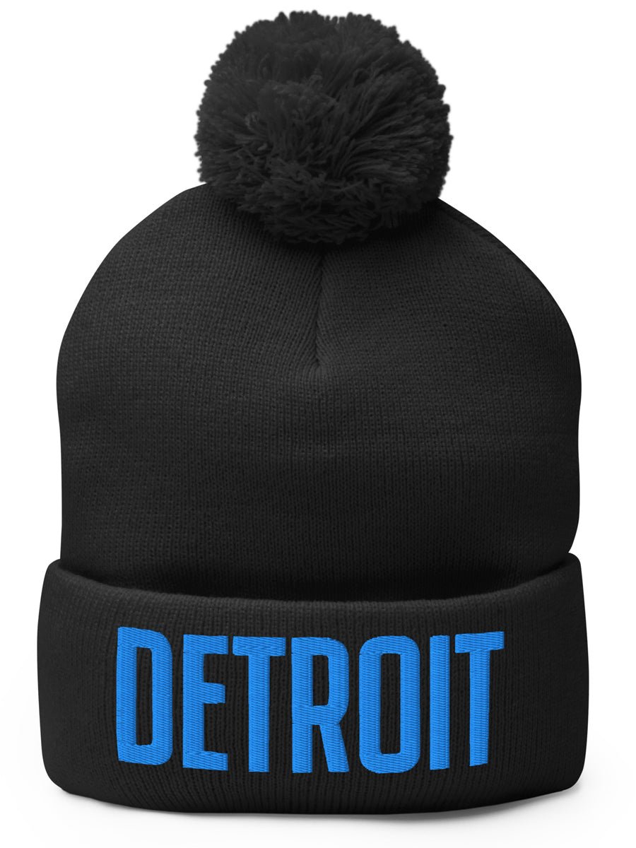 Detroit Embroidered Pom - Pom Beanie - Black / Blue - Pure Detroit