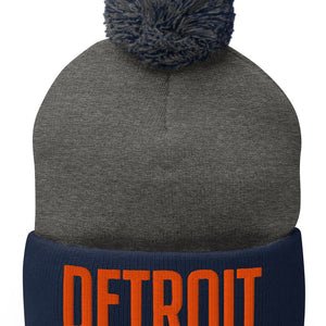 Detroit Pom-Pom Beanie - Navy / Gray / Orange Pom Pom Beanie