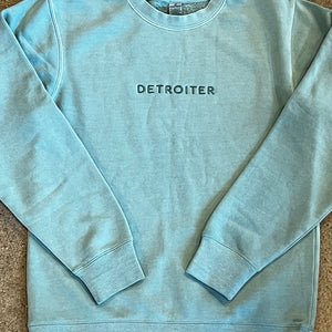 Detroiter Crew Neck- Embroidered /  White + Mint / Unisex sweatshirt   