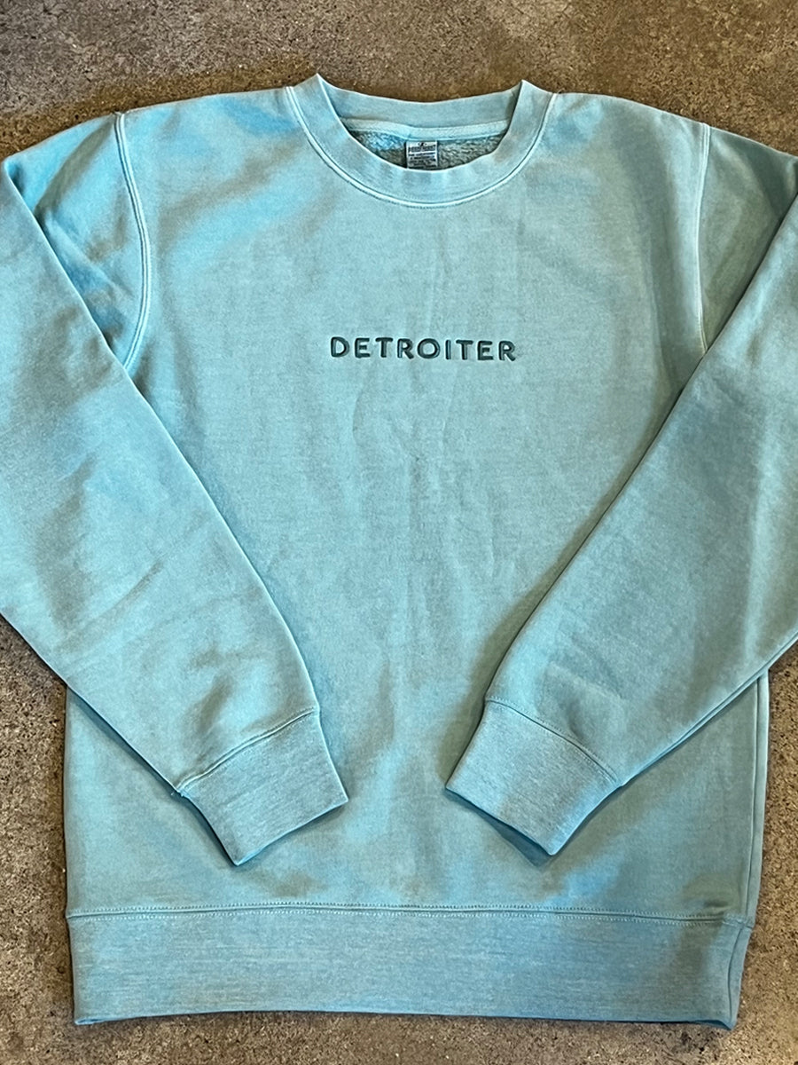 Detroiter Crew Neck- Embroidered /  White + Mint / Unisex sweatshirt   