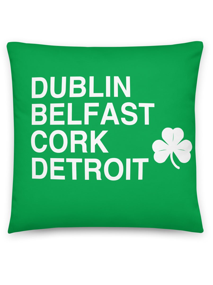 Dublin Belfast Cork Detroit Throw Pillow - 18" X 18" - Irish Green / White