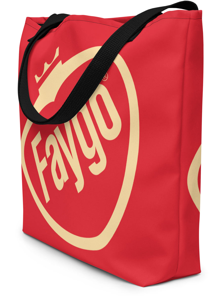 Faygo Retro Logo Red Pop All-Over Print Large Tote Bag - 16" X 20" by Pure Detroit