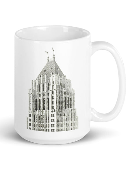 Fisher Building Detroit 16 oz Coffee Mug - Black and White Coffee Mug   