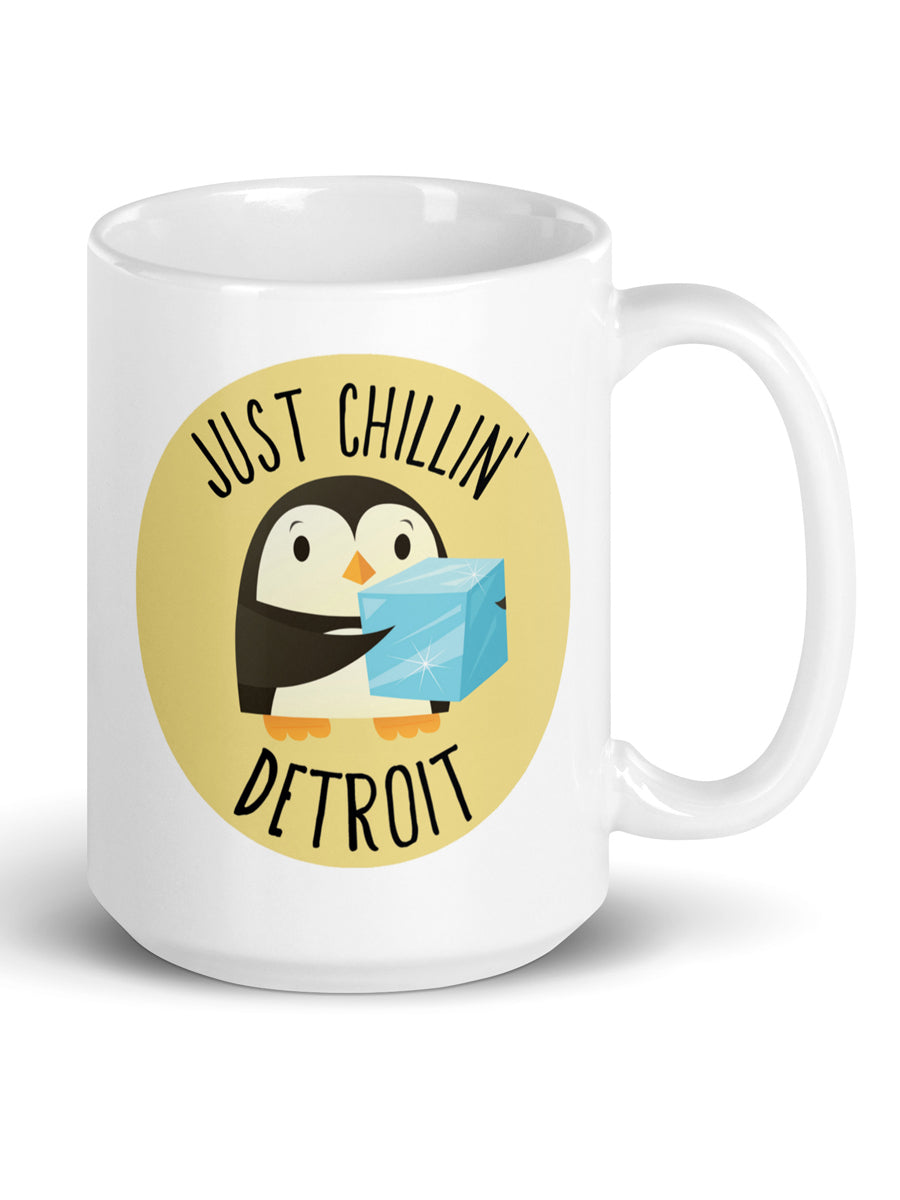 Just Chillin' Detroit Ceramic Coffee Mug 15 oz - White / Black