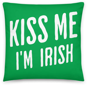 Kiss Me I'm Irish Throw Pillow - 18" X 18" - Irish Green / White