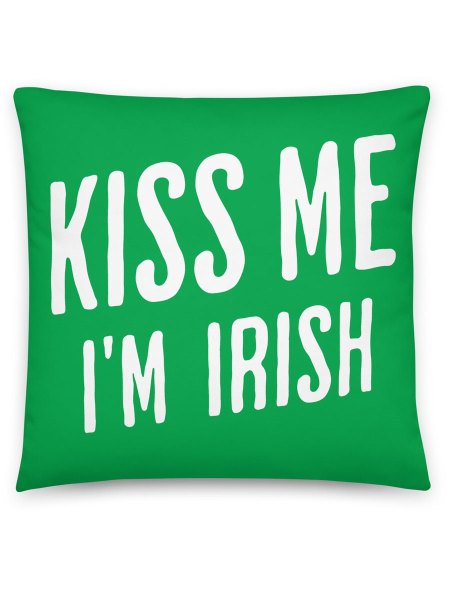 Kiss Me I'm Irish Throw Pillow - 18" X 18" - Irish Green / White