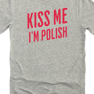Kiss Me I'm Polish Premium Unisex T-shirt - Athletic Gray / Red t-shirt