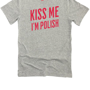 Kiss Me I'm Polish Premium Unisex T-shirt - Athletic Gray / Red t-shirt
