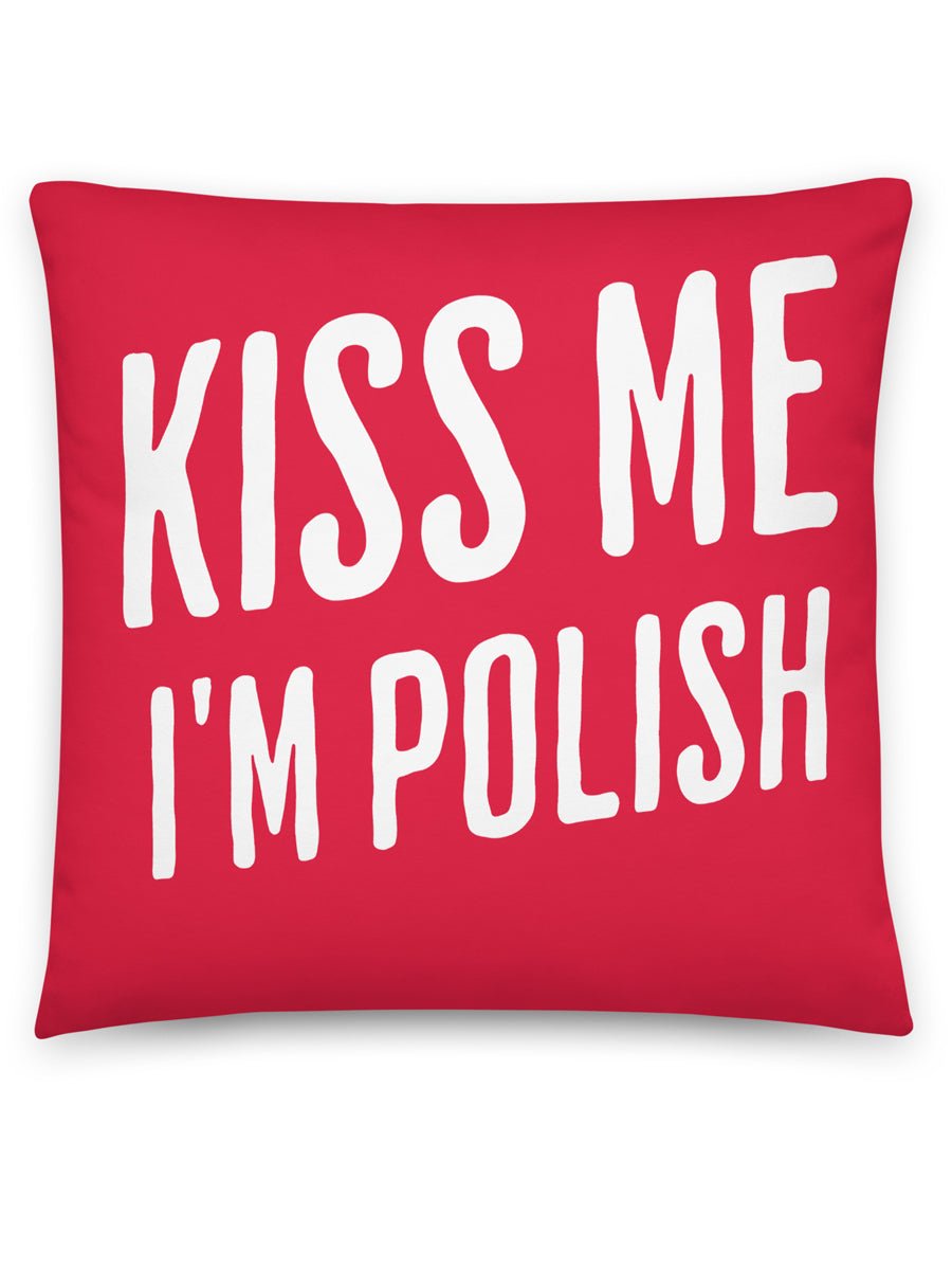 Kiss Me I'm Polish Throw Pillow - 18" X 18" - Red/ White Throw Pillows