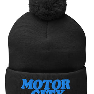 Motor City Embroidered Pom - Pom Beanie - Black / Blue - Pure Detroit