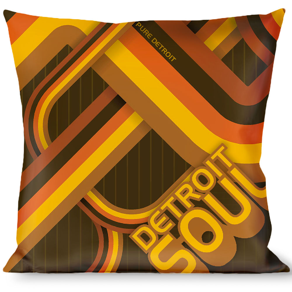 Detroit Soul Throw Pillow by Pure Detroit in a brown, orange and gold deisgn