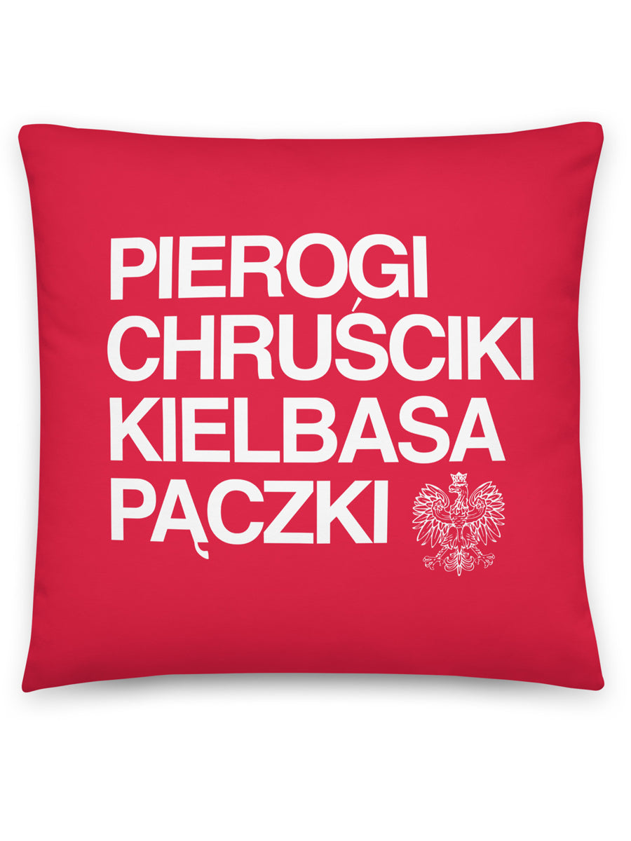 Pierogi Chrusciki Kielbasa Paczki Throw Pillow - 18" X 18" - Red/ White Throw Pillows