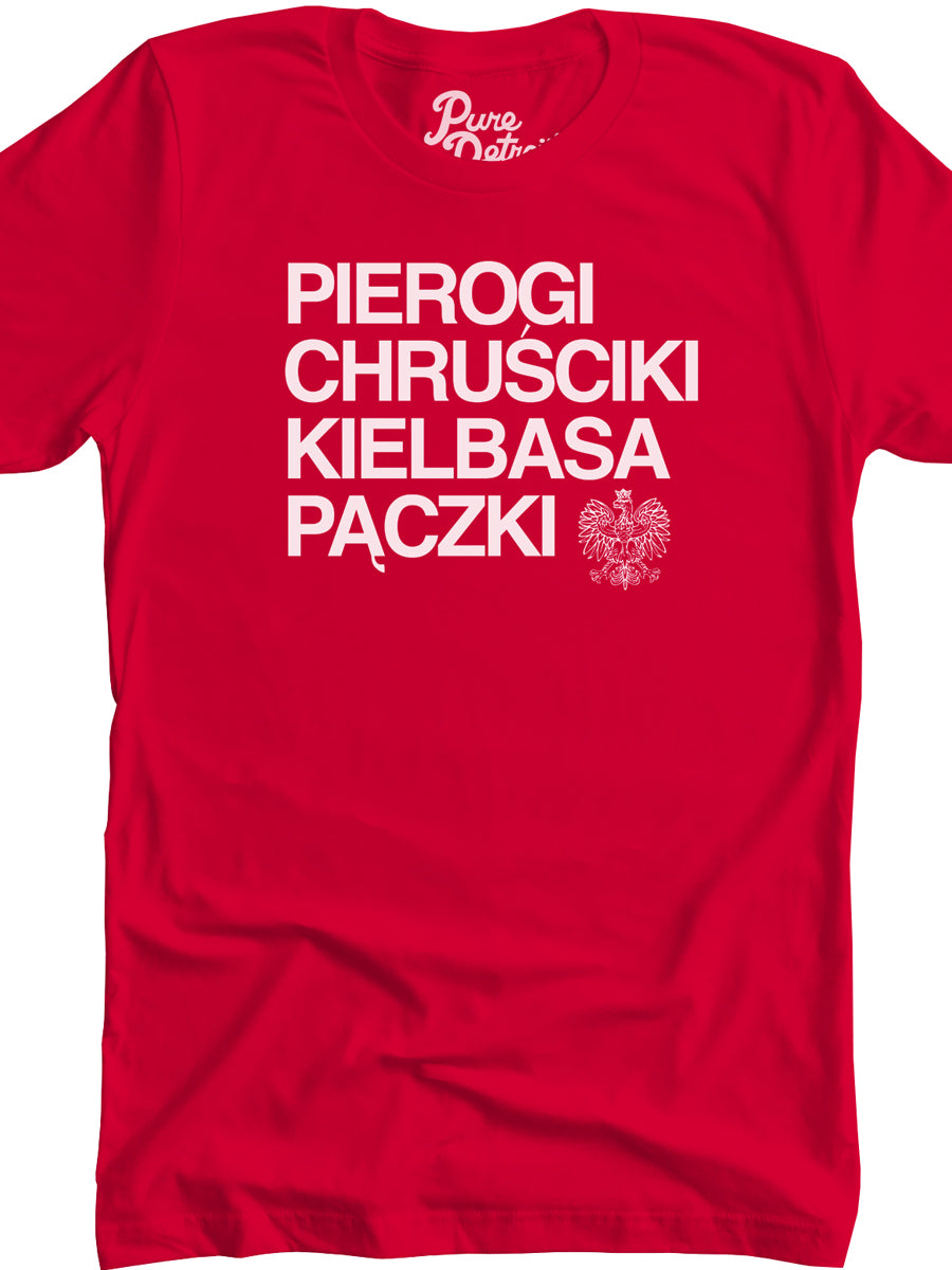 Pierogi Chursciki Kielbasa Paczki Premium Unisex T-shirt - Red / White t-shirt