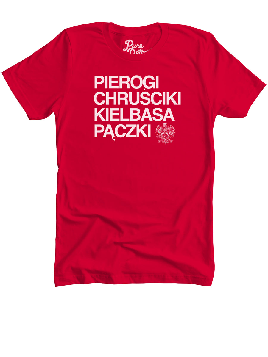 Pierogi Chursciki Kielbasa Paczki Premium Unisex T-shirt - Red / White t-shirt