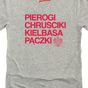 Pierogi Chrusciki Kielbasa Paczki Premium Women's Relaxed T-Shirt - Athletic Gray / Red t-shirt