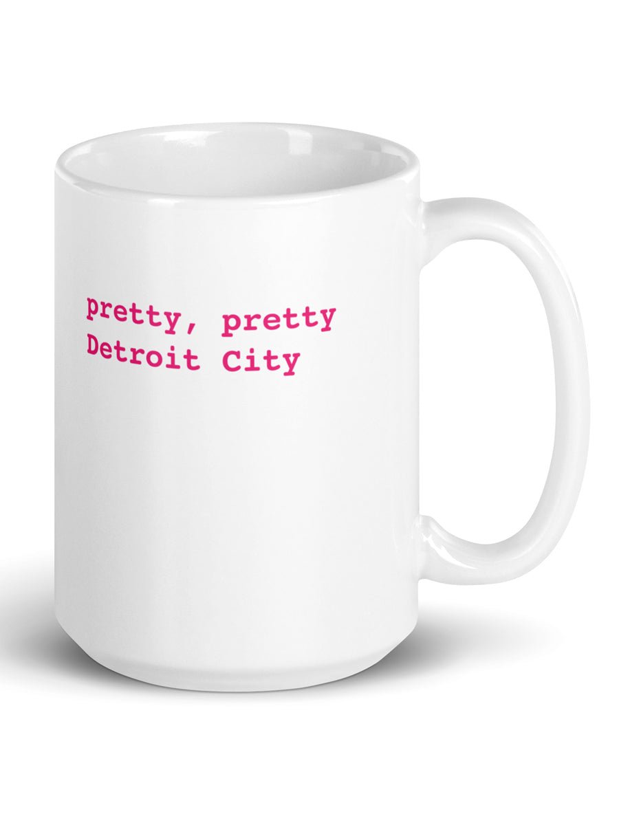 Pretty Pretty Detroit City Ceramic Coffee Mug 15 oz - White / Red
