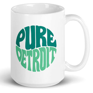 Pure Detroit 70's Retro Ceramic Coffee Mug 15 oz - White / Greens - Pure Detroit