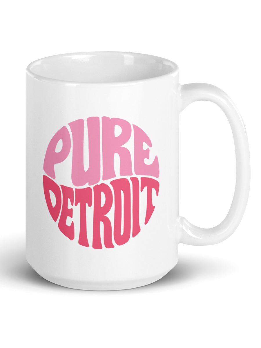 Pure Detroit 70's Retro Ceramic Coffee Mug 15 oz - White / Pinks mug
